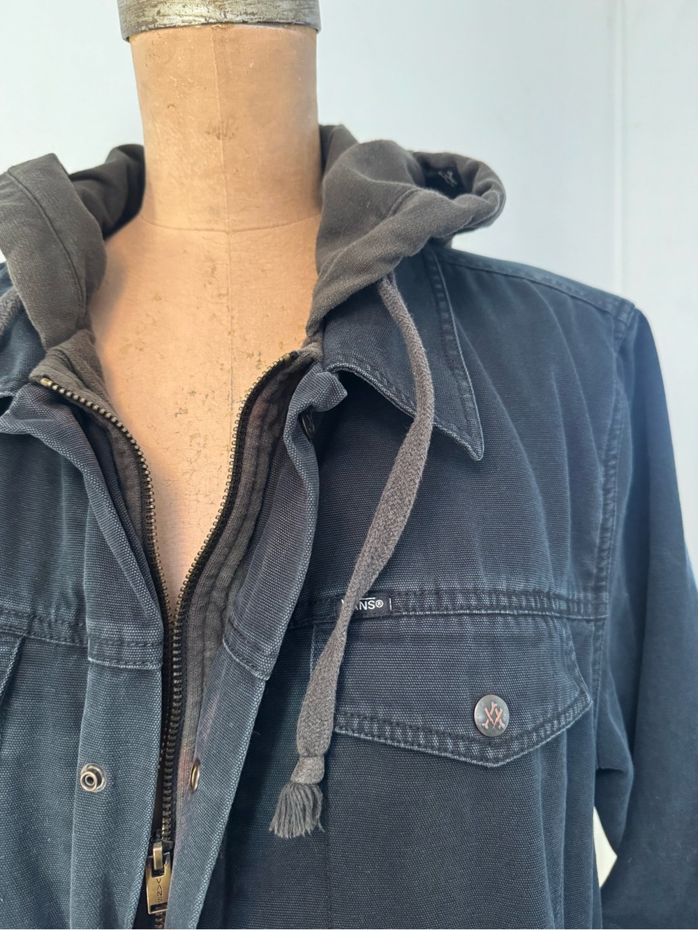 Vans AV Edict Denim & Fleece Hooded Shirt Jacket Hoodie unisex XL